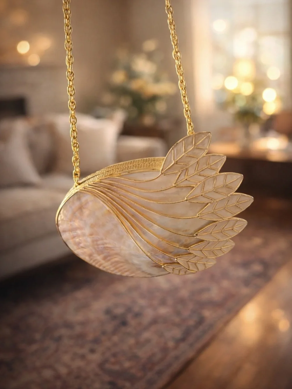 Mother of Pearl Shell Clutch Bag | Gold Leaf Evening Purse